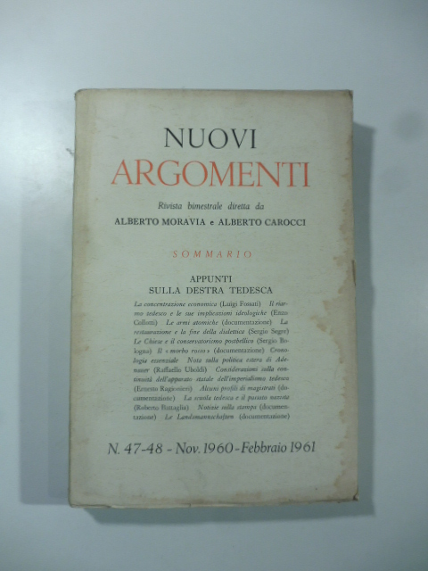 Nuovi Argomenti, novembre 1960-febbraio 1961. Appunti sulla destra tedesca